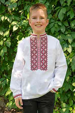Вишиванка для хлопчиків лляна біла, з довгим рукавом топ 128 Київ