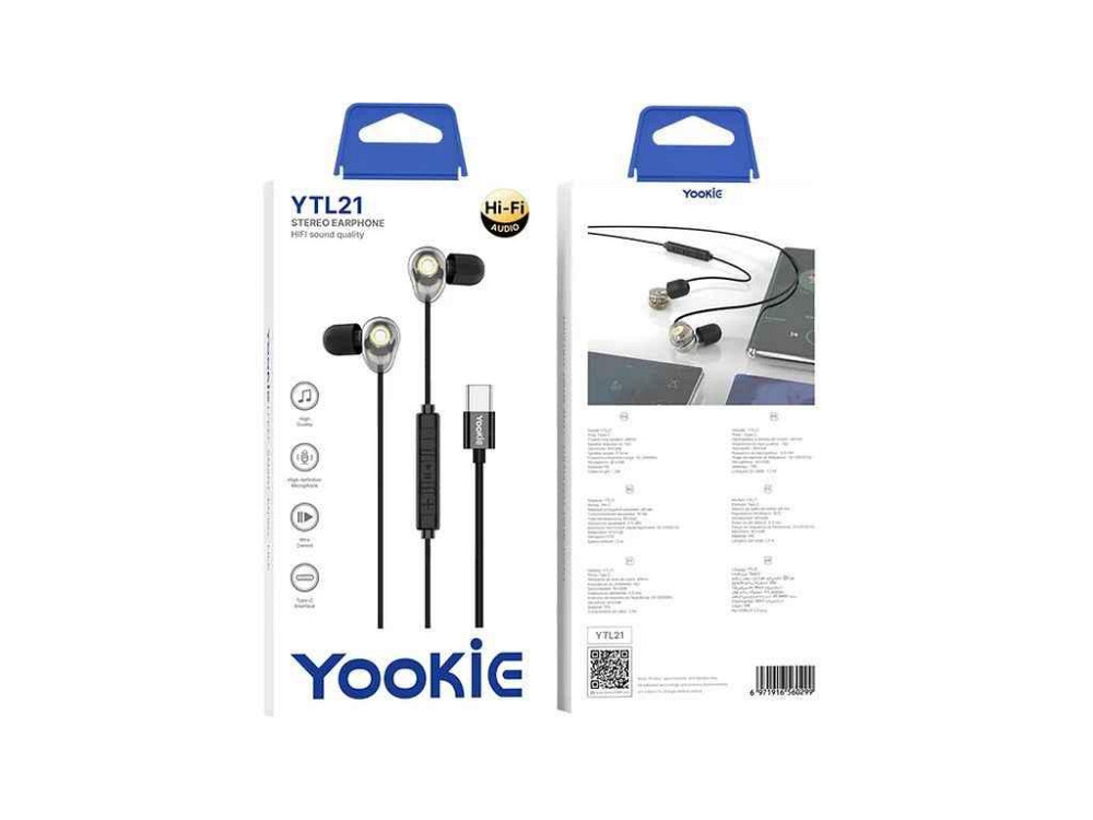 Навушники Hands Free Type-C YTL21 чорні ТМ YOOKIE Київ - фото 1