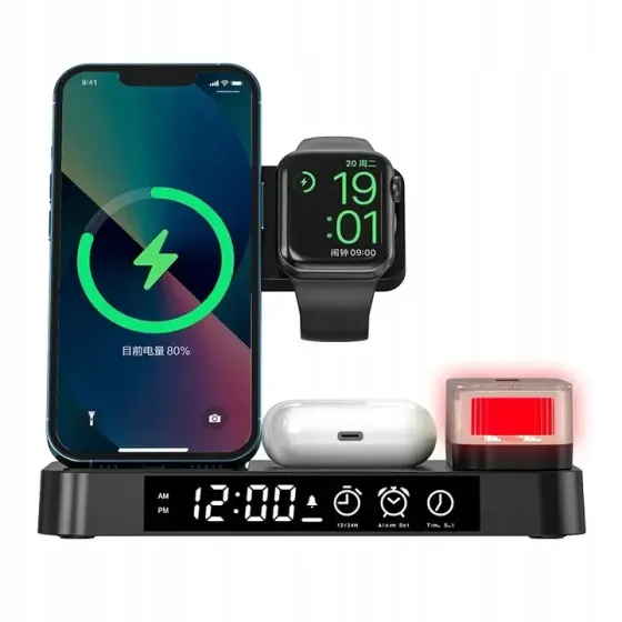 Настольный Стенд 4В1 Зарядка с электронными часами для 3 гаджетов І Apple, Samsung, Galaxy Watch Киев
