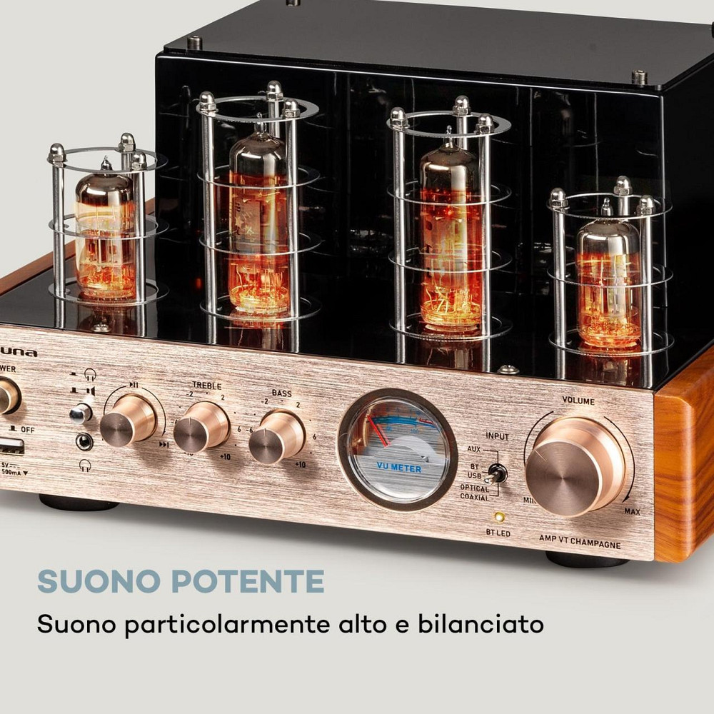 Стереопідсилювач вінтажний Auna Amp VT ламповий HiFi підсилювач 2x35 Вт RMS, BT опт./коаксіальний/AUX-вхід з Німеччини Дніпро - фото 3