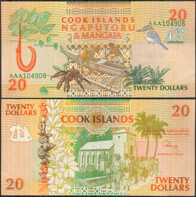 О-ви Кука / Cook Isl. 20 Dollars (1992) Pick 9 UNC Полтава - фото 1