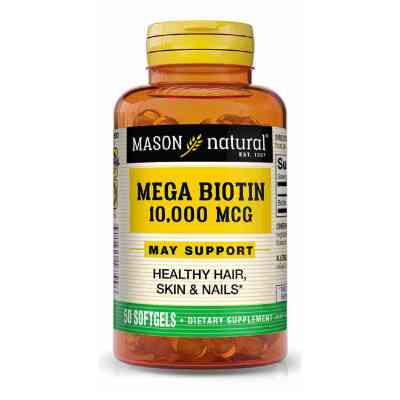 Вітамін Mason Natural Біотин 10000мкг, Mega Biotin, 50 гелевих капсул (MAV16799) Вінниця