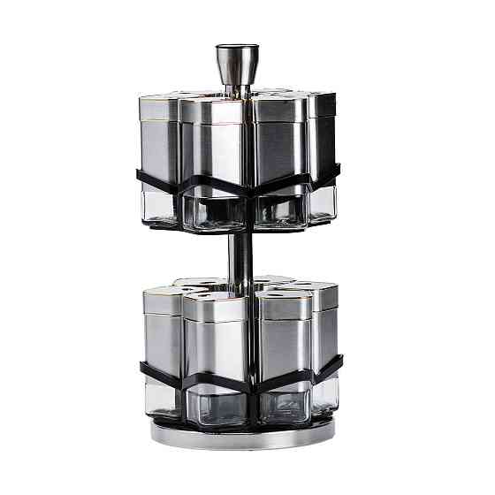 Набір спецій на підставці, 12 баночок, хром із золотом Київ