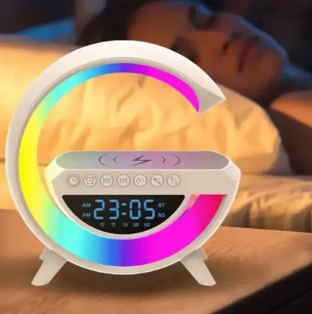 Портативная колонка + лампа + часы BT-3401 с функцией беспроводной зарядки (Белые) Винница