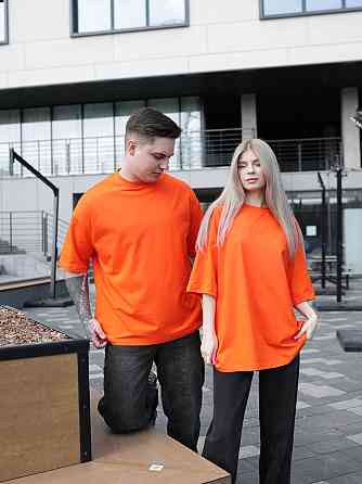 Парні футболки оверсайз(oversize) для чоловіка і дружини, для закоханих пар SANE помаранчеві Одеса