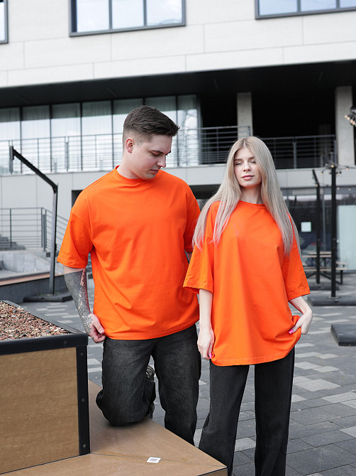 Парные футболки оверсайз(oversize) для мужа и жены, для влюбленных пар SANE оранжевые M Одесса - изображение 3