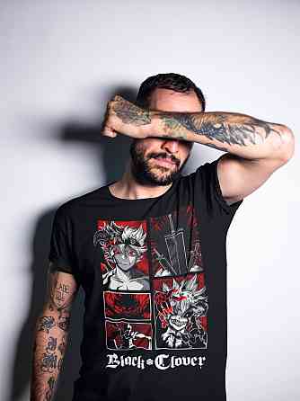 Футболка для хлопчика з аніме принтом Чорна конюшина оверсайз (зріст від 165 до 180) Чорний AnimeJ0162m Дніпро