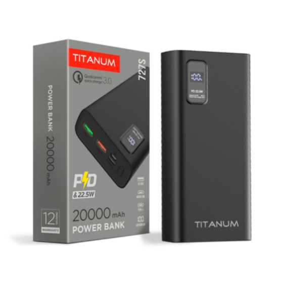 Павербанк 20000 mAh Titanum TPB-727S-B 22,5W QC+PD чорний Житомир