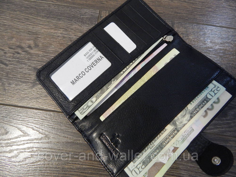Стильный тонкий черный кожаный кошелек купюрник Marco Coverna MC031-950 Киев - изображение 5