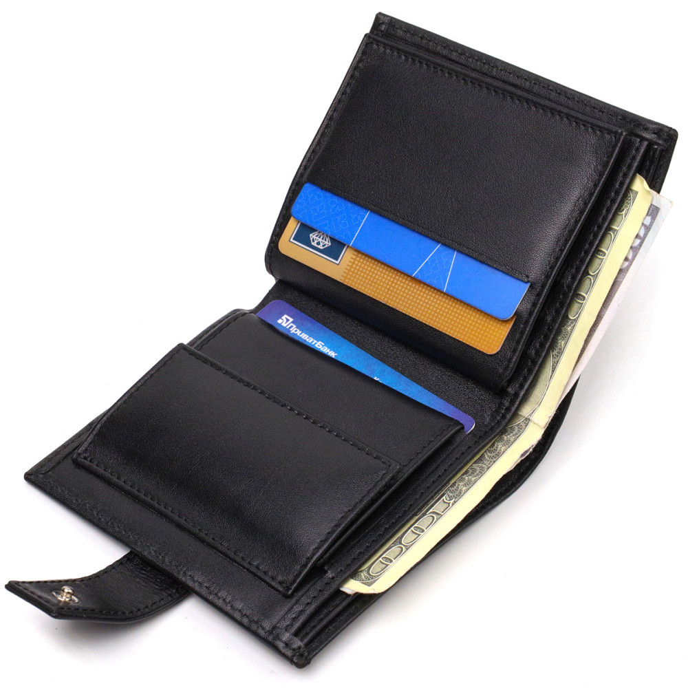 Модный мужской бумажник из натуральной гладкой кожи CANPELLINI 21727 Черный Киев - изображение 7