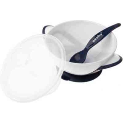 Набір дитячого посуду Akuku тарілка на присосці з ложкою, білий-синій (A0503) Вінниця