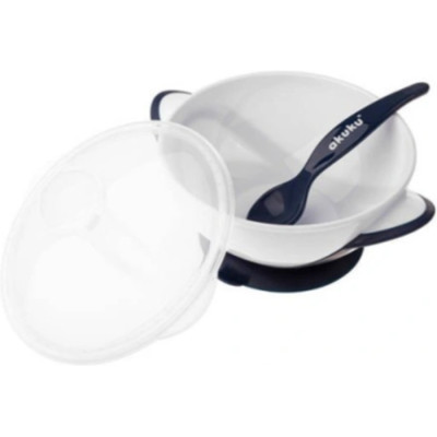 Набір дитячого посуду Akuku тарілка на присосці з ложкою, білий-синій (A0503) Вінниця - фото 2