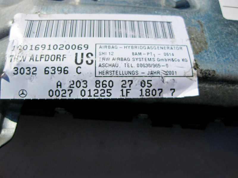 Mercedes-Benz  A2038602705 Подушка безпеки передніх лівих дверей CLC C203 CLK C209 CL203 Sportcoupe Одеса - фото 3