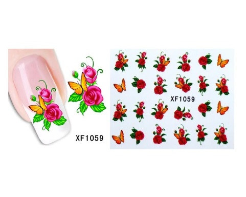 Наклейки для нігтів "Квіточки з метеликами" XF1059 Київ - фото 1