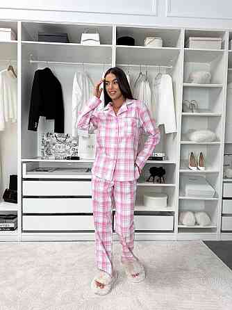 Жіноча домашня повсякденна картата піжама з фланелі. Рожевий, 46/48 Одеса