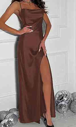 Жіноча стильна елегантна сукня з розрізом дабл сатин Шоколад, 50/52 Одеса