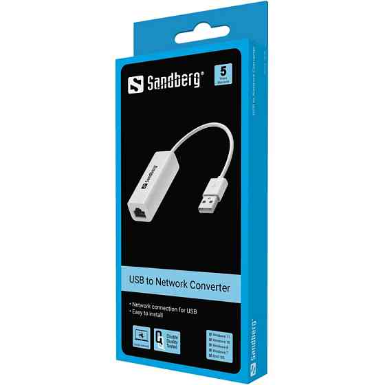 Перехідник USB 2.0 Type-A --> Ethernet RJ45 100Mb Sandberg білий Вінниця
