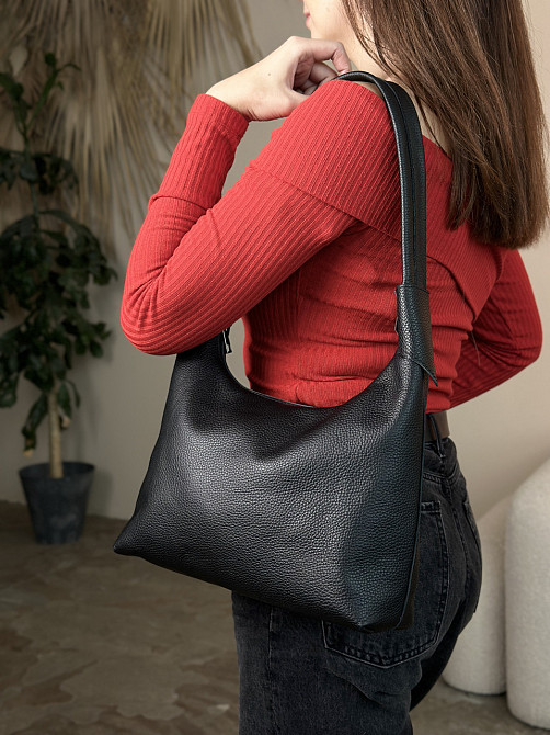 Сумка женская кожаная большая черная, базовая сумка, стильная сумка шопер, мяграя сумка на плечеMasterSem Киев - изображение 2