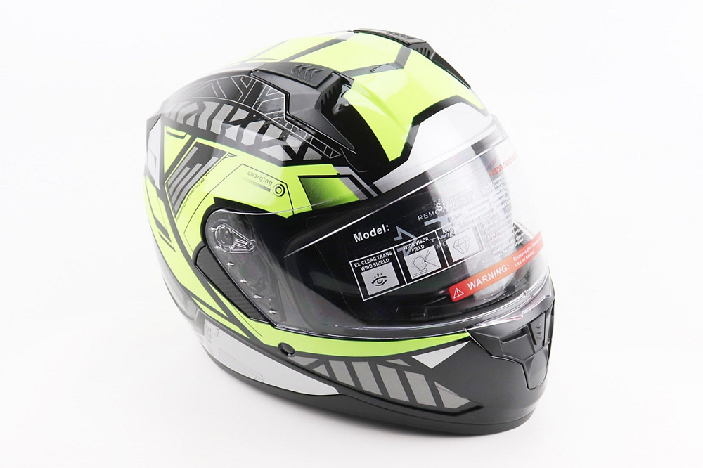 Шолом інтеграл, закритий (сертифікація DOT)+відкидні окуляри BLD-M67 М (57-58см), ЧОРНИЙ/НЕОНОВО-ЗЕЛЕНИЙ Киев - изображение 1