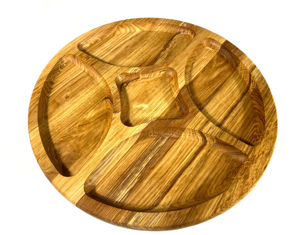 Деревʼяна тарілка з натурального дерева діаметр 30 см, висота 2 см, тарілка для закусок Кам'янець-Подільський - фото 4