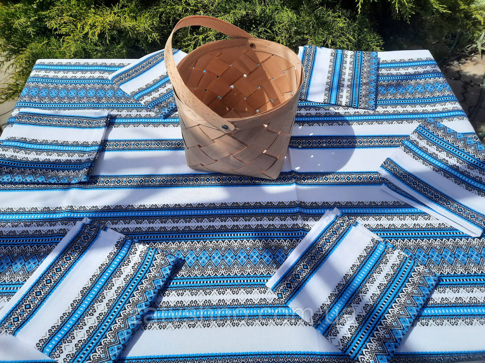 Вишита скатертина з серветками блакитна Київ - фото 5