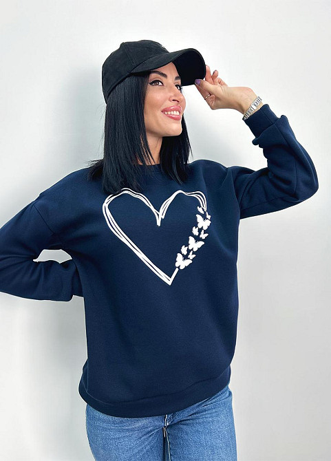 Утеплений світшот з принтом "Heart" оптом | Батал Темно-синій, 50-52 Київ - фото 3