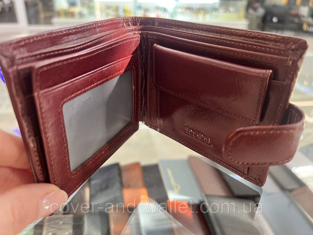 Мужское портмоне из высококачественной кожи коричневого цвета на кнопке Boston Киев - изображение 16
