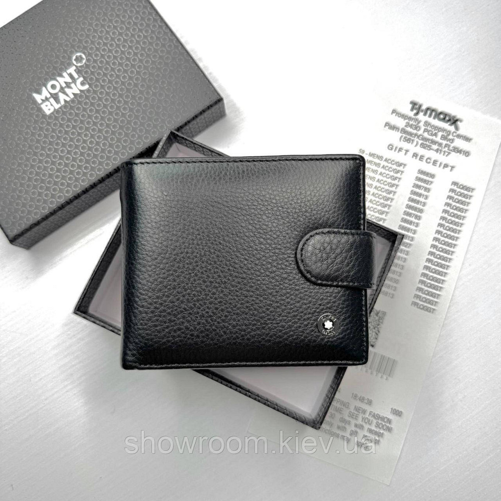 Чоловічий брендовий гаманець із натуральної шкіри на кнопці Montblanc (6605) Київ - фото 1