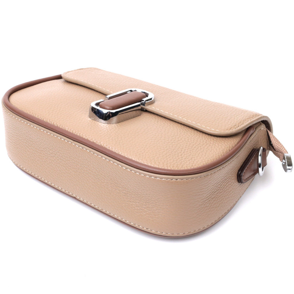 Женская полукруглая сумка с интересным магнитом-защелкой из натуральной кожи Vintage 22440 Бежевая Киев - изображение 3