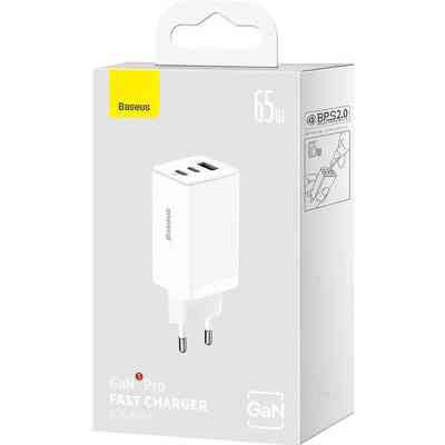 Зарядний пристрій Baseus 2xUSB-C 65W + 1xUSB GaN + cable USB-C to USB-C 100W 1.0m white (CCGP120202) Вінниця