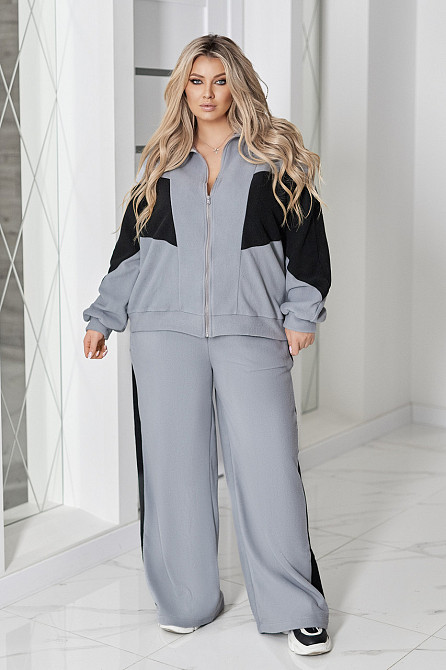 Спортивний флісовий костюм "Connect" | Батал Сірий + чорний, 54-56 Київ - фото 4