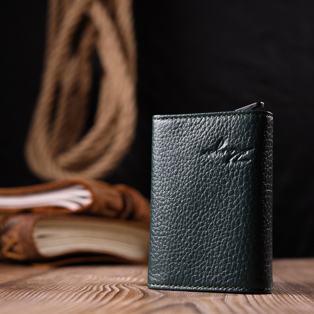 Оригінальна візитниця з натуральної зернистої шкіри KARYA 20976 Зелений Київ - фото 9