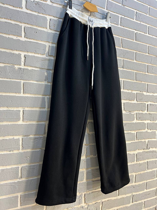 Штаны женские A-N 2771 свободный крой ровные от бедра белая резинка на талии утепленные на флисе черные, черный, S Киев - изображение 16