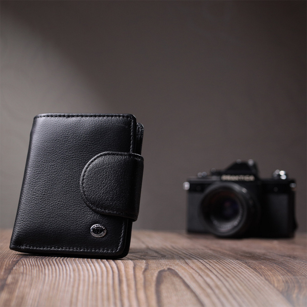 Практичный кошелек для женщин с карманом для монет из натуральной кожи ST Leather 22725 Черный Киев - изображение 3