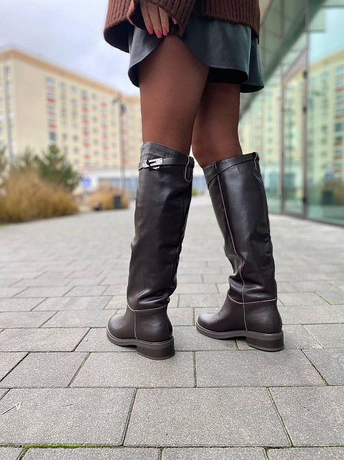 Чоботи з натуральної шкіри жіночі зимові шоколадні C122 / Чоботи на низькому ходу шкіряні р. 36 Коломия - фото 5