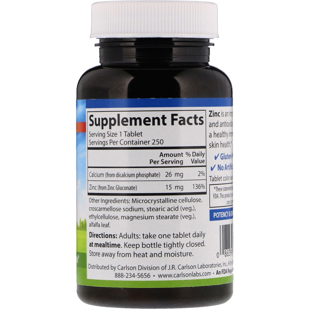 Цинк глюконат Carlson Zinc 15 мг 250 таб Київ - фото 2