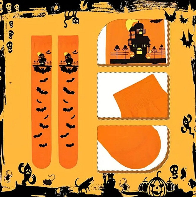 Панчохи для Хелловін Кажани one size помаранчево-чорний Київ - фото 8