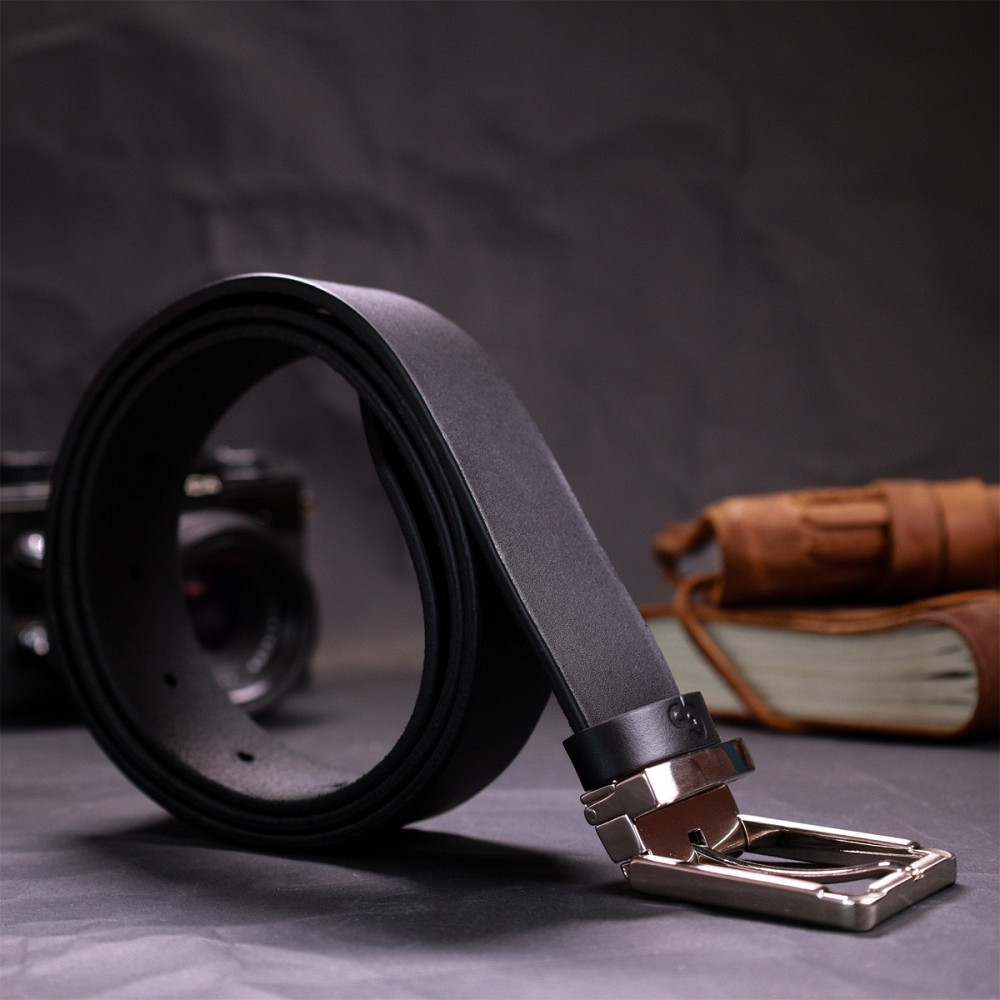 Практичный брючный ремень для мужчин из натуральной кожи Черный (GRANDE PELLE) Киев - изображение 2