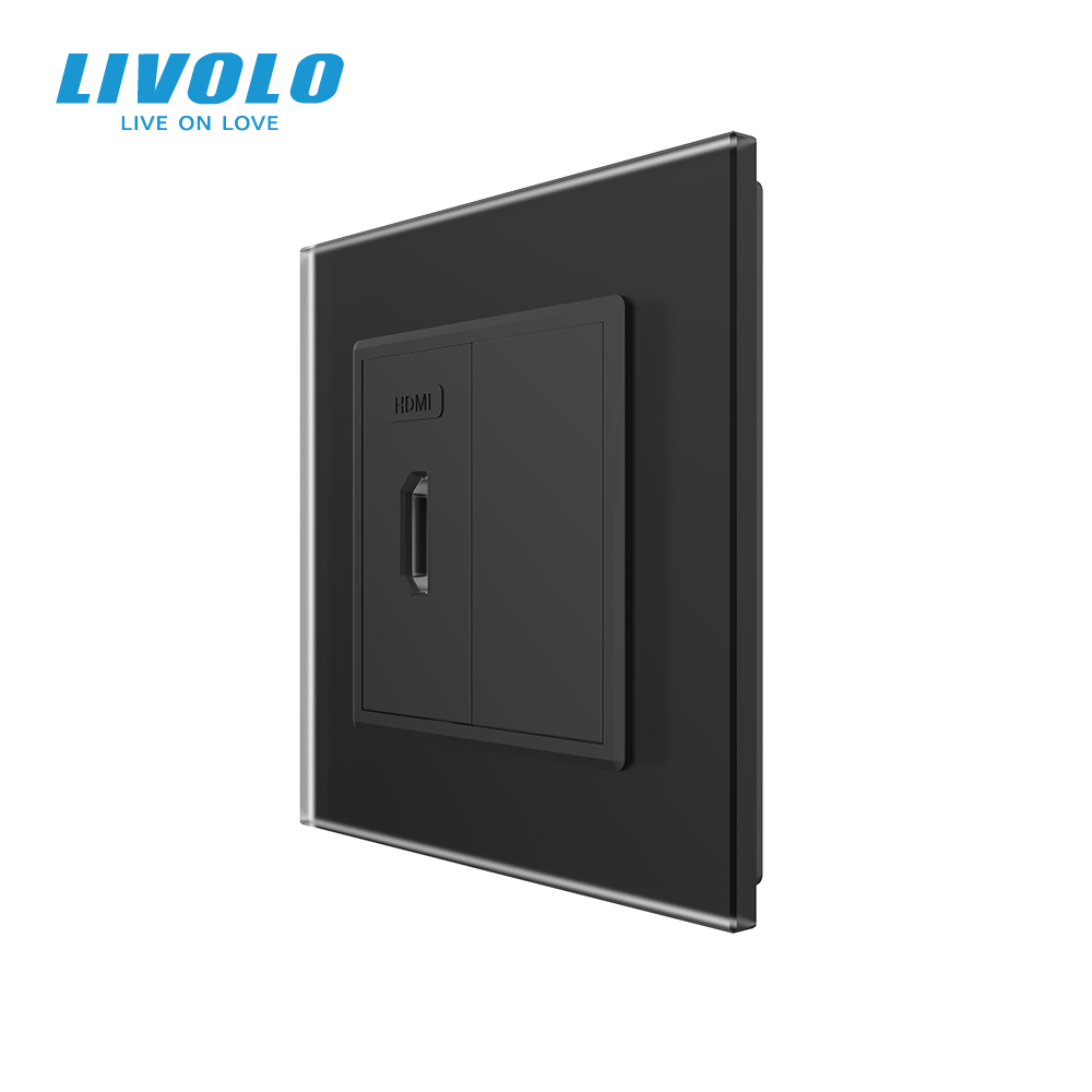 Розетка HDMI LIVOLO чорна матова скло Коломия - фото 1