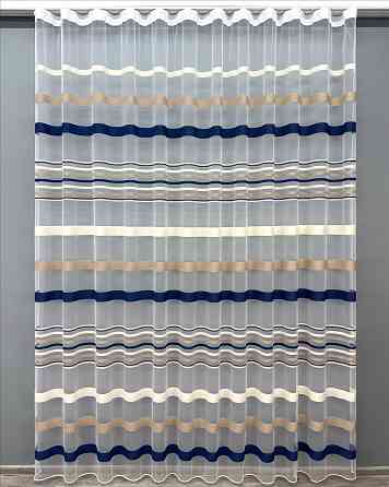 Тюль VR-Textil 1769т Фатин смуги Синій з бежевим і молочним 600х250 см (42-0834) Київ