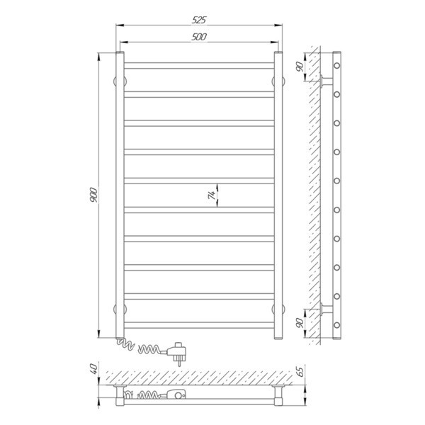 Електрична рушникосушка Laris Зебра Альфа ЧК10 500Х900 Е білий, ліве підключення Київ - фото 6