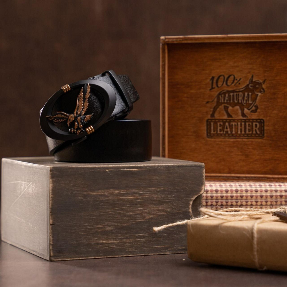 Ремінь чоловічий з пряжкою автомат з силуетом орла Vintage 20297 Чорний Київ - фото 7