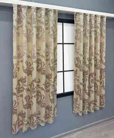 Комплект коротких штор VR-Textil Блэкаут Лилия № 074ш(Б) Бежевый с кофейным 130х170 см 2 шт (35-0279) Киев