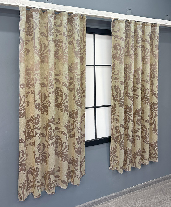 Комплект коротких штор VR-Textil Блэкаут Лилия № 074ш(Б) Бежевый с кофейным 130х170 см 2 шт (35-0279) Киев - изображение 3