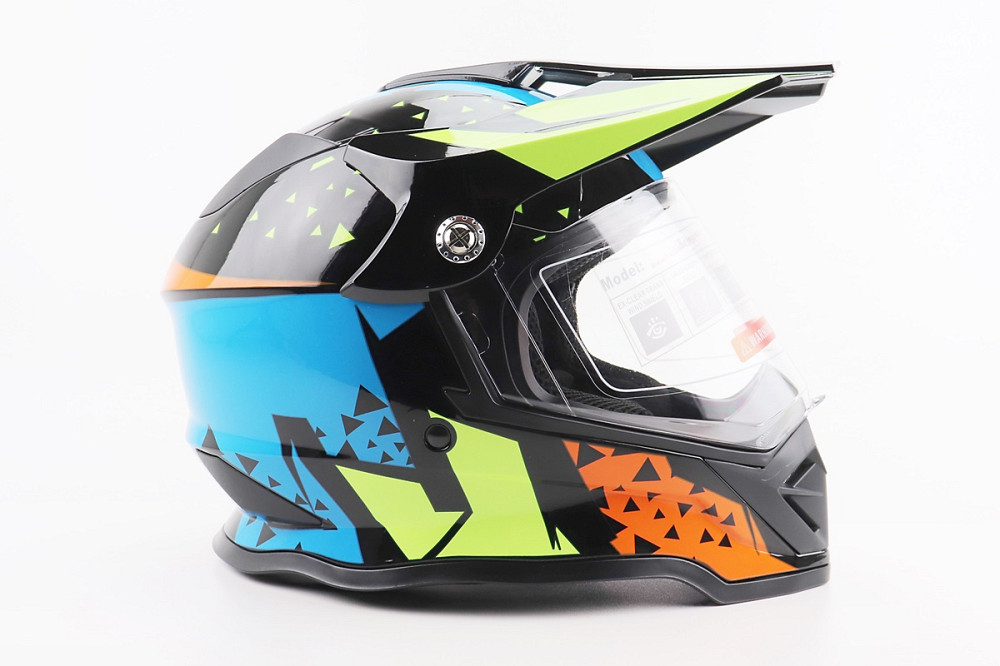 Шолом кросовий/ендуро/АТV зі склом BLD-819-7  S (55-56см), ЧОРНИЙ/ЖОВТО-СИНІЙ Киев - изображение 3