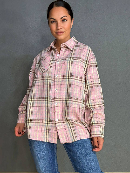 Рубашка женская Baoyu 225-1 в клетку оверсайз фланель, розовый, one size Киев - изображение 1