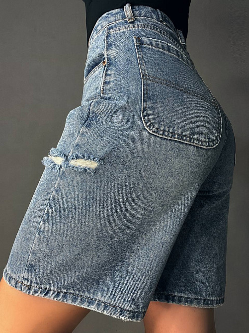 Шорты женские джинсовые Allure 803-68 бермуды с порезами и регулировкой застежкой на талии голубые, голубой, 28, 28, 74 см, 106 см Киев - изображение 15