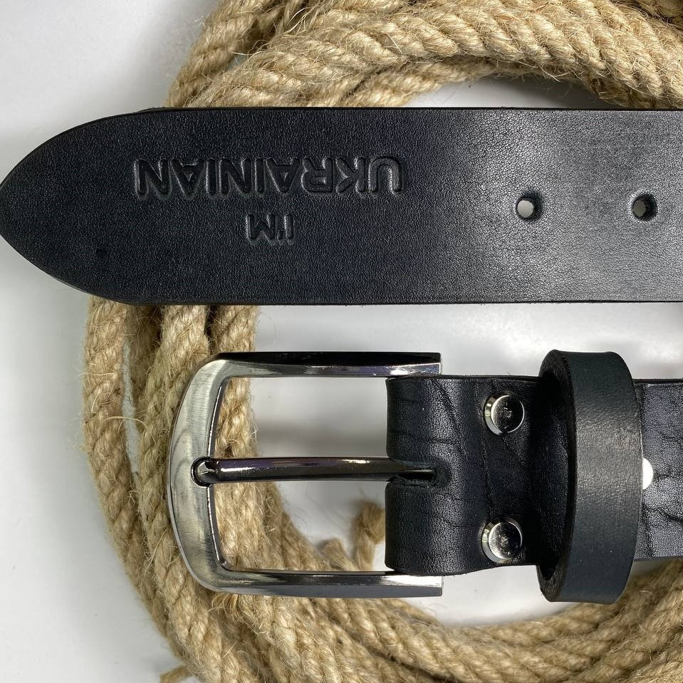 Ремінь чоловічий з натуральної шкіри для джинсів, шкіряний пояс міцний I`m Ukrainian, чорнийMasterSem Київ - фото 3