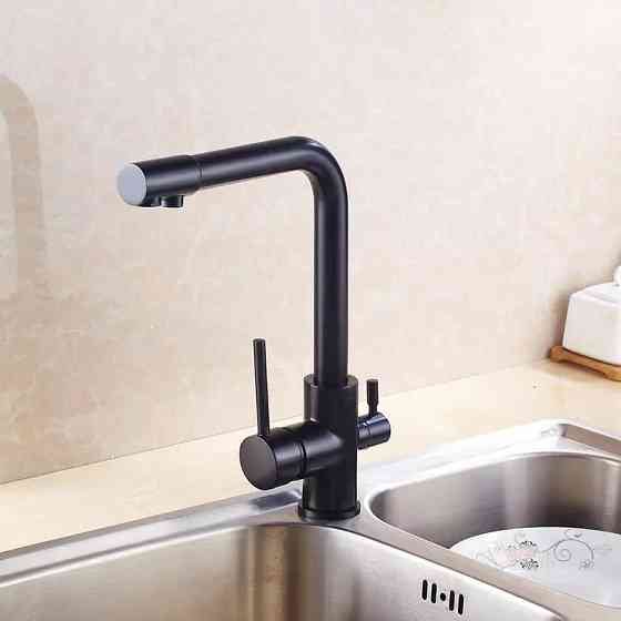 Змішувач для кухні WanFan, для гарячої і холодної води, 2 види подачі води матовий Чорний Кам'янець-Подільський