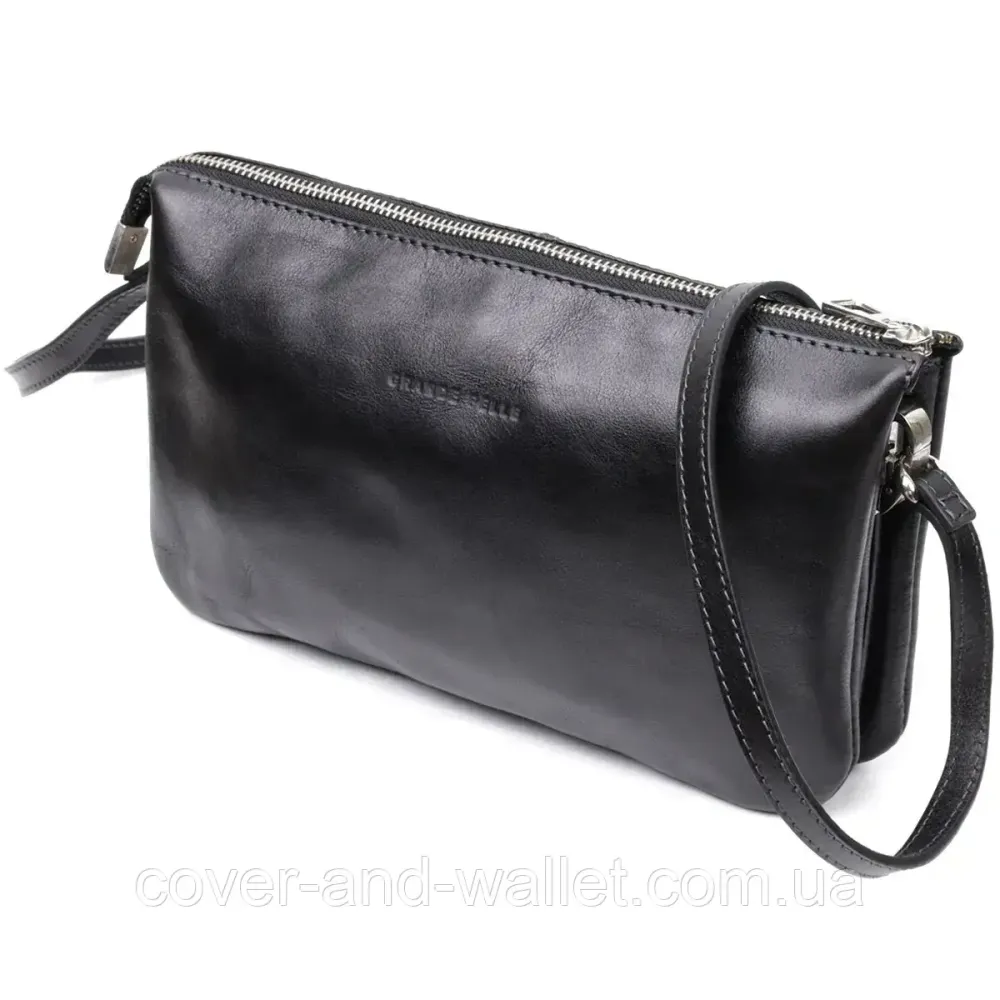 Класичний жіночий клатч із натуральної високоякісної шкіри чорного кольору Grande Pelle 70561001 Київ - фото 1